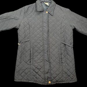 Millers Womens Black Quilted Coat Jacket Size 12 Gold Accents & Adjustable Waist